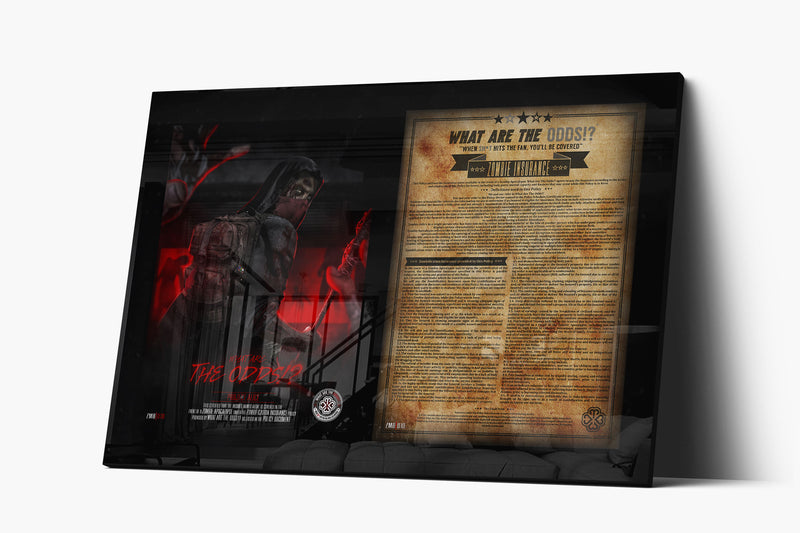 What Are The Odds Zombie Insurance with the BOSSLOGIC design of Lone Zombie survivor on luxury Acrylic Panel