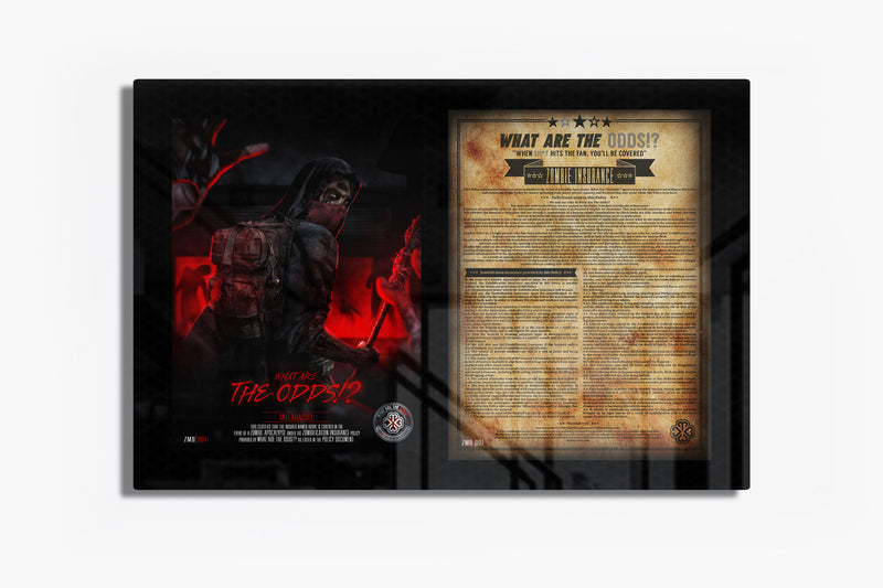 What Are The Odds Zombie Insurance with the BOSSLOGIC design of Lone Zombie survivor on luxury High Gloss Chromeluxe metal Panel