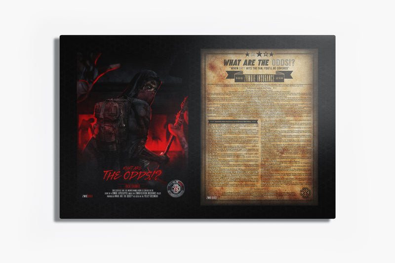 What Are The Odds Zombie Insurance with the BOSSLOGIC design of Lone Zombie survivor on luxury Sheer Matte Chromeluxe metal Panel