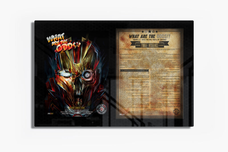 What Are The Odds Zombie Insurance with the MEXI design of Zombie Ironman on luxury High Gloss Chromeluxe metal Panel