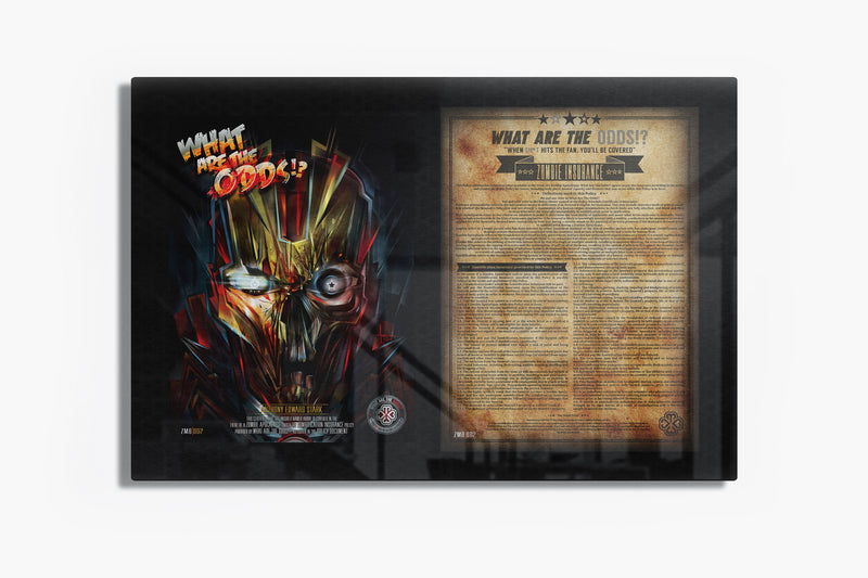 What Are The Odds Zombie Insurance with the MEXI design of Zombie Ironman on luxury Sheer Gloss Chromeluxe metal Panel