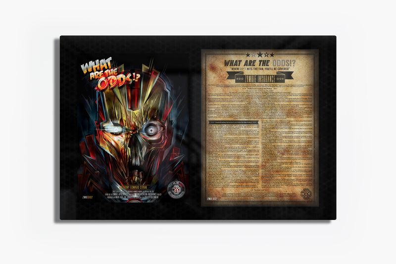 What Are The Odds Zombie Insurance with the MEXI design of Zombie Ironman on luxury Smooth Satin Chromeluxe metal Panel